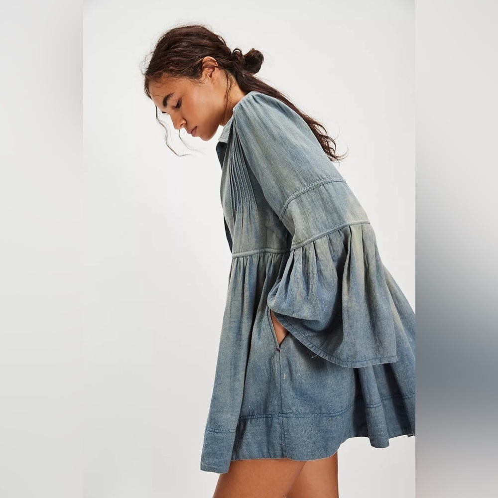 Free People Down East Denim Mini Dress NWT , sz : XS - Picture 2 of 12